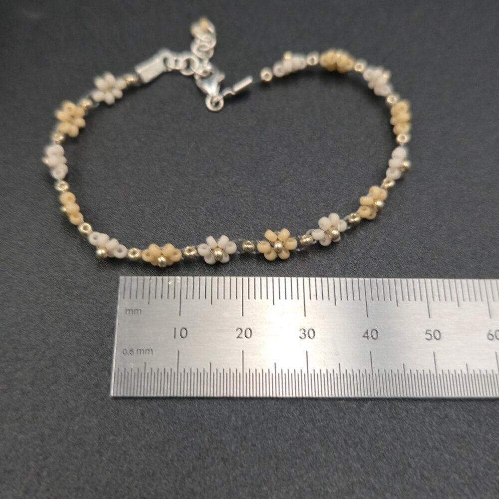 7 Inch Sterling Silver Zig Zag Beaded Flower Handmade Bracelet A7235 - Picture 5 of 6